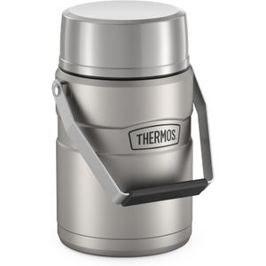THERMOS Stainless King Vacuum-Insulated Food Jar with 2 Storage Container Inserts, 47 Ounce, Matte Stainless Steel (Silver)