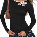 MEROKEETY Womens Trendy Spring Cut Out Tops 2026 Long Sleeve Boat Neck Y2k Slim Fit Casual Going Out T Shirts Blouses Clothes (Black, XL)