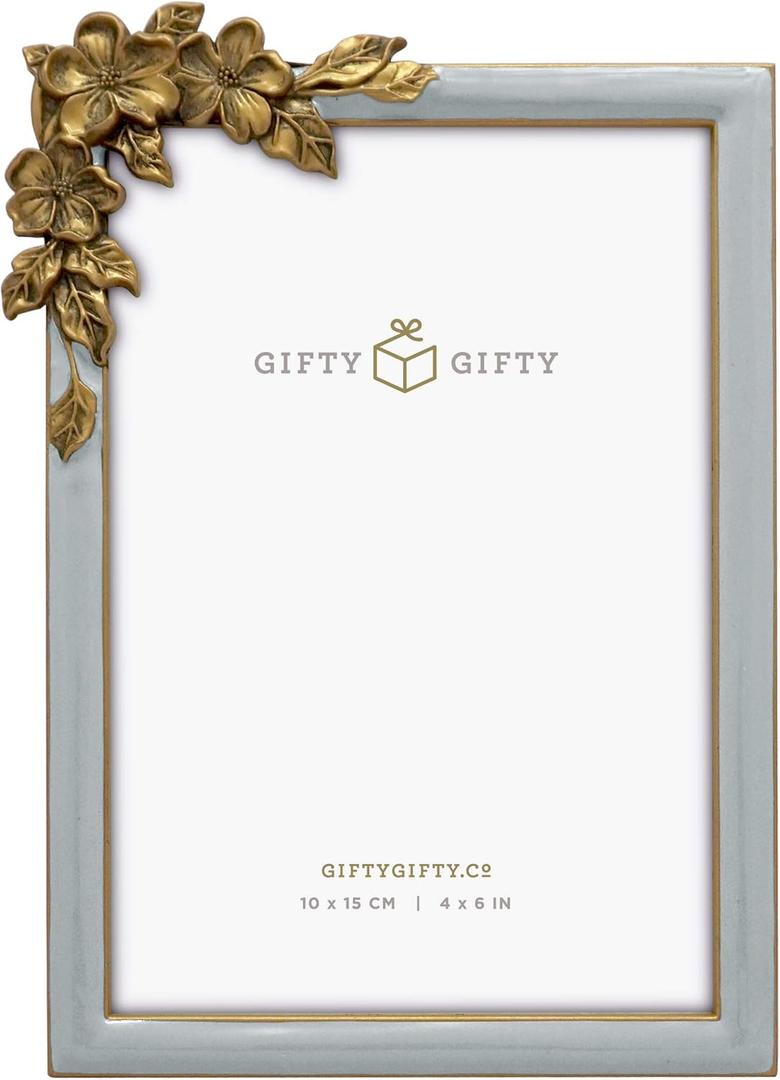 Vintage Grey Thin Boarder Floral Photo Frame / 4x6 In | For Vertical and Horizontal Display on Tabletops | Perfect for Home Decor, Wedding, Graduation, Or Milestone Photos Gift Box