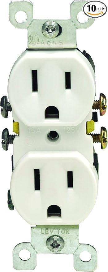 Residential Grade Duplex Receptacle 15 Amp 10 Pack White