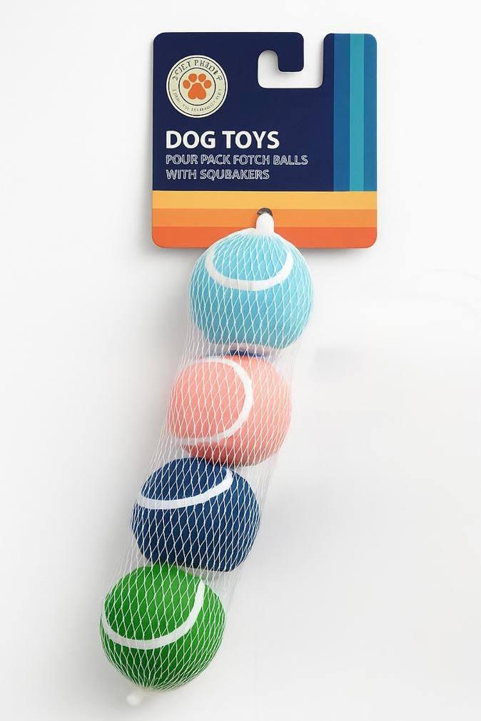 Dog Toys Four Pack Fetch Balls With Squeakers