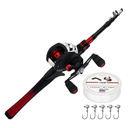 Kilitn Fishing Rod and Reel Combo, Baitcasting Combo Baitcast Reel 5 Foot Durable Fiberglass Telescopic Rod with Fishing Line Full Kits Comfortable Handle