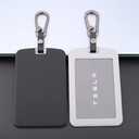 TANDRIVE 2PCS Silicone Key Card Holder Case Compatible with Tesla Model 3 Model Y Cybertruck and Rivian，Key Protector Cover Accessories Including Key Chain, Black and Grey