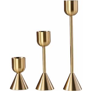Brass Gold Candlestick Holder,Taper Candle Holders,Set of 3 Candle Stick Holders,Vintage Modern Decorative Centerpiece for Table Mantel Wedding Housewarming