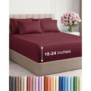 Extra Deep Cal King Sheet Set - 6 Piece Breathable and Cooling Sheets - Hotel Luxury Bedding for Women, Men, Kids & Teens - Easy & Secure Fit - Soft and Wrinkle Free - Extra Deep Pockets - Burgundy