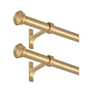 2 Pack Curtain Rods 28 to 48 Inches,1 Inch Curtain rods for Windows, Hanging Curtain Rod & Wall Mount with Brackets Heavy Duty Rod,End Cap Single Rod, Brushed Gold
