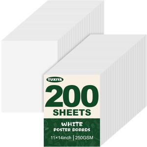 TUXIYA 200 Pack White Poster Board,11" x 14" White Poster Paper Bulk,250GSM/92LB Heavy-Weight Blank Poster Board for Arts,Craft,Projects Presentations,Drawing Scrapbooking