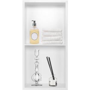 12" x 24" Double Shower Niches Ready for Tile, Square Corners Stainles Steel Shower Bathroom Shelves Wall-Inserted, Modern Recessed Shower Shelf-White