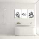 UCRAASDEB Framed Black And White Shark Bathroom Canvas Wall Art, 3pcs Funny Ocean Animal Bathtub Paintings Pictures Wall Decor Modern Poster Printing Artwork for Restroom Toilet 16'' x 12''