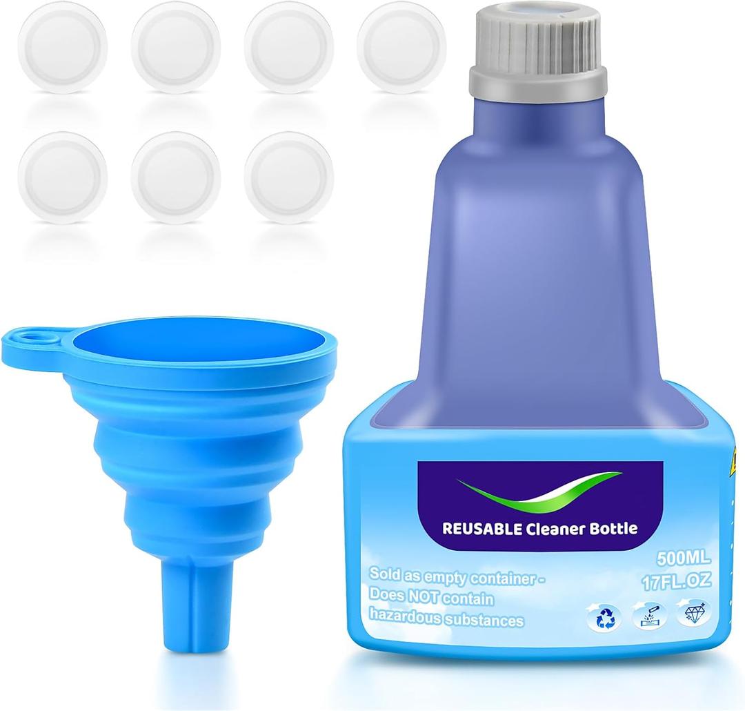 Replacement Bottle for Swiffer Wet Jet Mop, Refillable, 500 ML Leak-Proof HDPE Refillable Bottle, 17 FL OZ Solution Bottles with 7 Sealing Pads and 1 Folding Funnel, Empty Bottle