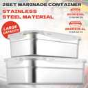 2 Pcs Large Stainless Steel Marinating Containers with Lids, Food Storage Containers for Refrigerator, Leak-proof & Stackable for Meal Prep, Meat(284oz/8.4l + 203oz/6l,No Handle)
