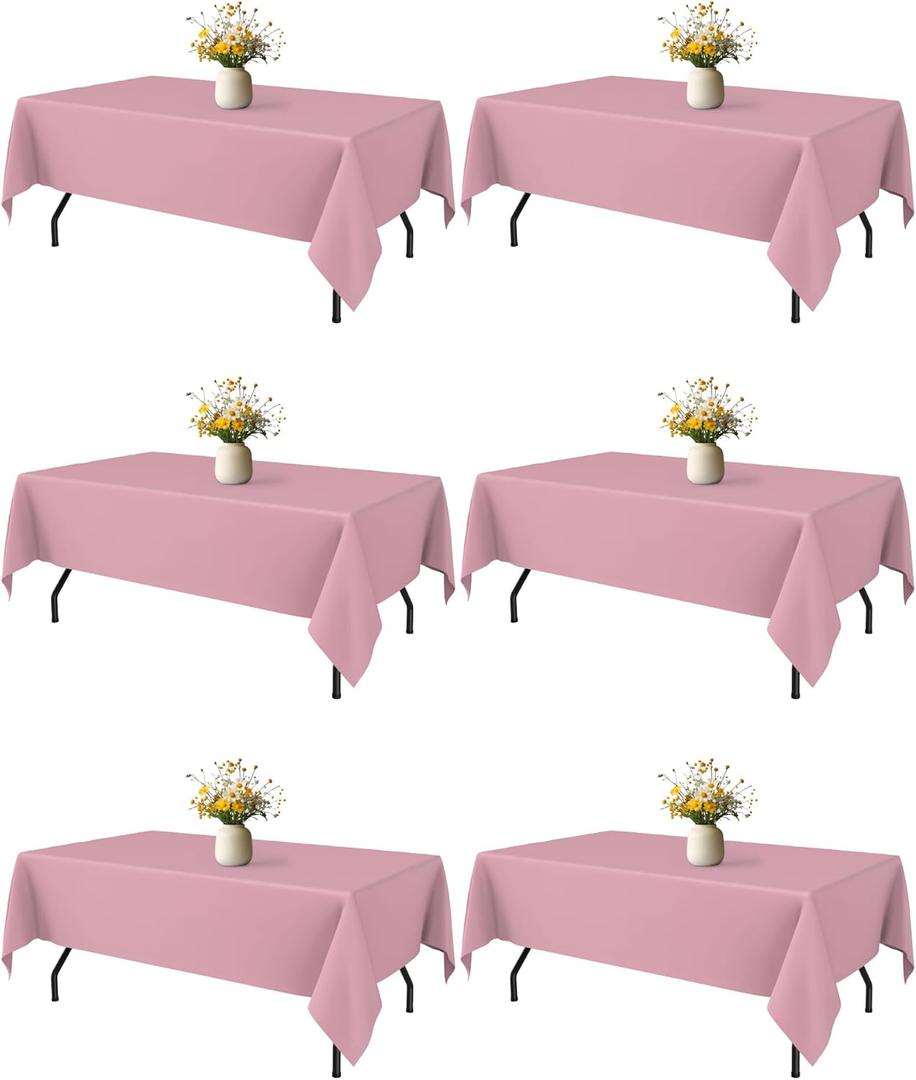 Pink Fabric Rectangle Table Cloth - 6 Pack, 60"  84" Washable Tablecloth for 5FT Tables, Wrinkle-Resistant & Heat-Proof Table Cover for Weddings, Dinners & Parties Pink Fabric Rectangle Table Cloth - 6 Pack, 60"  84" Washable Tablecloth for 5FT Tables, Wrinkle-Resistant & Heat-Proof Table Cover for Weddings, Dinners & Parties