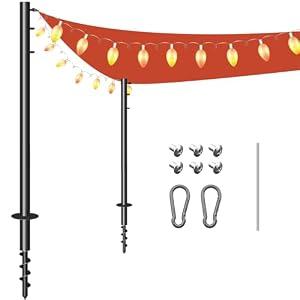 Shade Sail Poles, 12FT Heavy Duty Outdoor Sun Shade Sail Pole with Spiral Drill Bit, Support Awning Canopy Outdoor Poles for Garden Yard Backyad ﻿ (2)