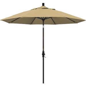 California Umbrella 9' Round Aluminum Market Umbrella, Crank Lift, Collar Tilt, Bronze Pole, Champagne Olefin