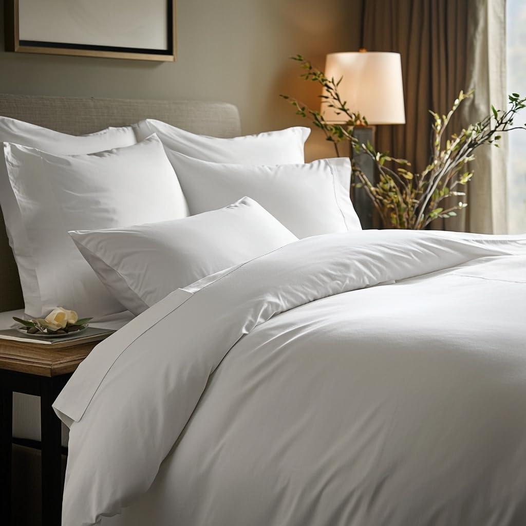 Double Stitch Cotton Tencel Duvet Cover Queen - Cooling Duvet Cover Set Queen Size, Crisp, Breathable & Smooth for Hot Sleepers, Luxury Hotel Collection Bedding Set, 90" x 90", Bright White