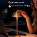 Cordless Table Lamp, Rechargeable Battery Operated Mushroom Lamp, 2-in-1 Adjustable Height, 3 Color Stepless Dimming, Brushed Metal LED Desk Lamp for Restaurant, Bedroom, Patio, Gold