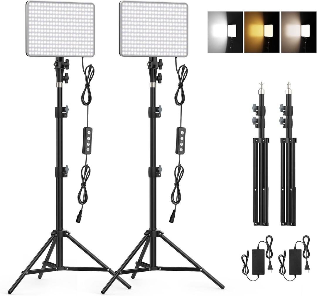 30W Upgraded Photography Lighting Kit with 62''Tripod Stand, Anautin 2-Pack LED Video Light for Video Recording, 3700Lux Streaming Light for Photography Video Call Gaming Podcas Filming Vlogging 30W Upgraded Photography Lighting Kit with 62''Tripod Stand, Anautin 2-Pack LED Video Light for Video Recording, 3700Lux Streaming Light for Photography Video Call Gaming Podcas Filming Vlogging