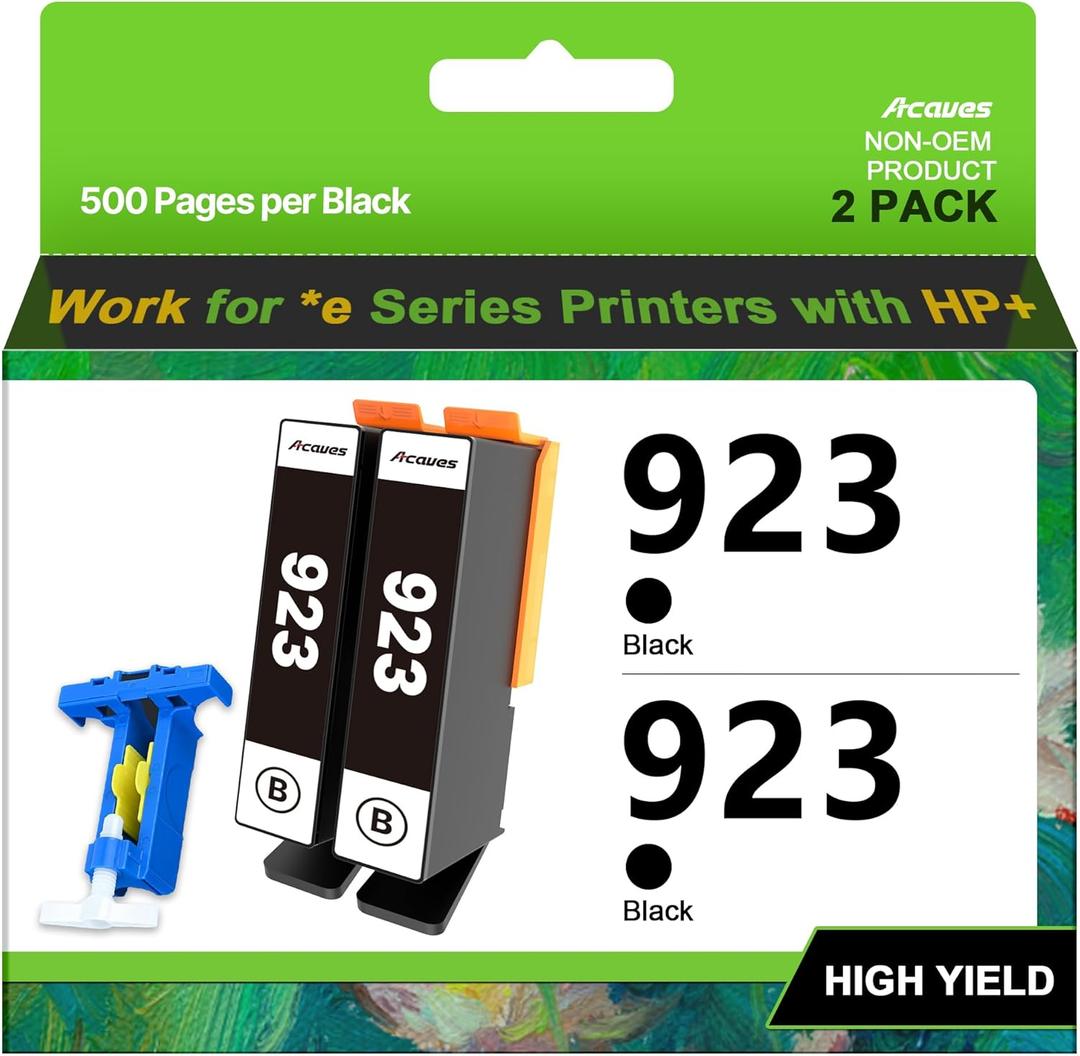 923 Ink cartridges for HP Printers Replacement for HP 923 Black Ink Cartridges Use with OfficeJet Pro 8130e 8135e 8139e 8138e 8132e 8134e 8120e 8122e 8124e 8125e Printer (2 Black Pack Without Chip)