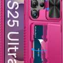 Vihibii for Samsung Galaxy S25 Ultra Wallet Case with Card Holder (4 Cards), [RFID Blocking] & Slide Camera Cover & Raise Screen Edges, Hard Back Phone Cover for Samsung Galaxy S25 Ultra, Hot Pink