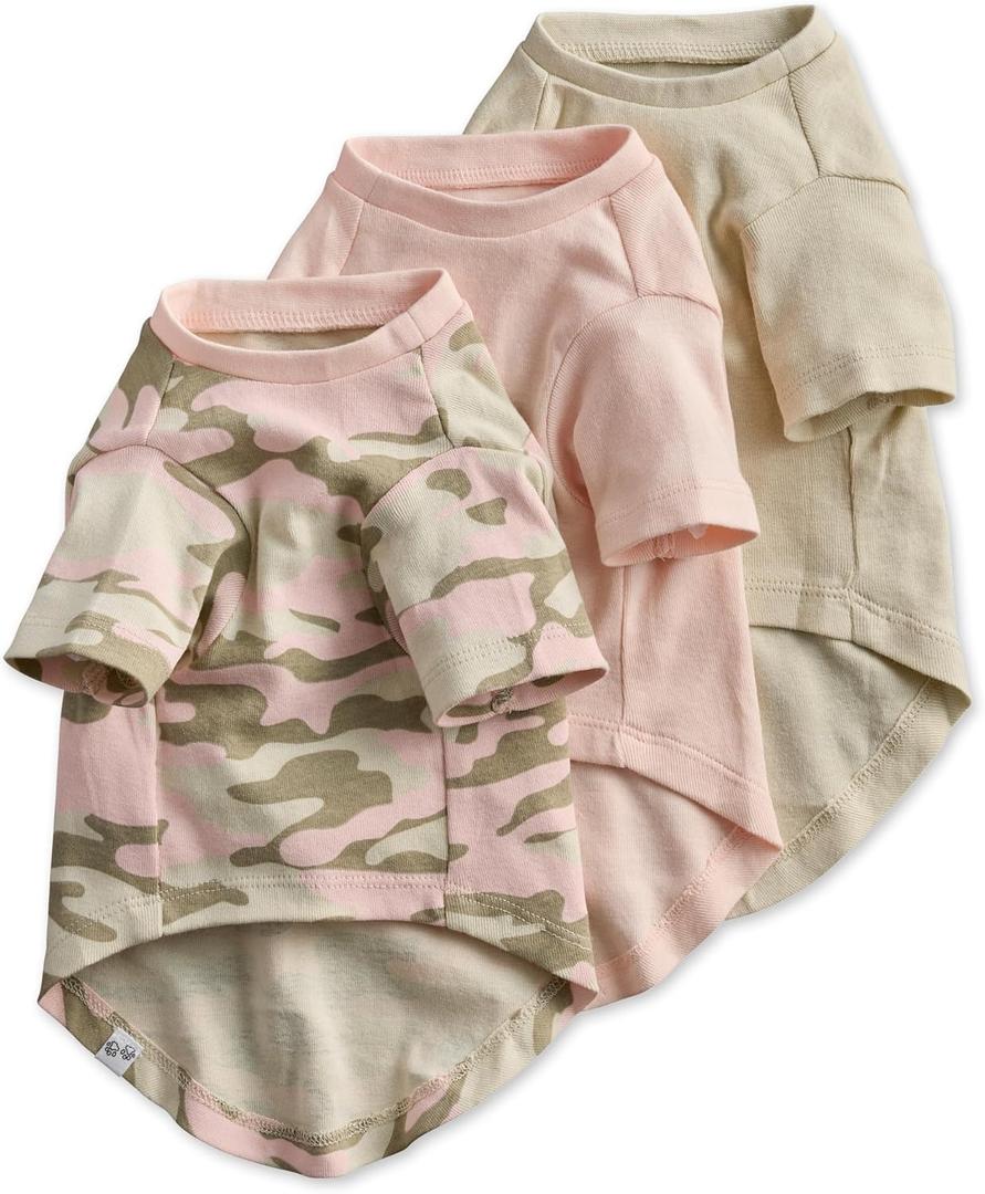 Pet Passion Multipack 100% Organic Cotton Dog Short Sleeve T-Shirt Pet Tees for All Breeds, Camo-Pink, Small