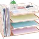 OPNICE 4-Tier Paper Organizer with Magazine Holder, Desk Organizers and Accessories, Office Desk Accessories & Workspace Organizers, Desktop File Organizer for Office Supplies Storage, Rose Gold (15" x 8.8" x 9.4")