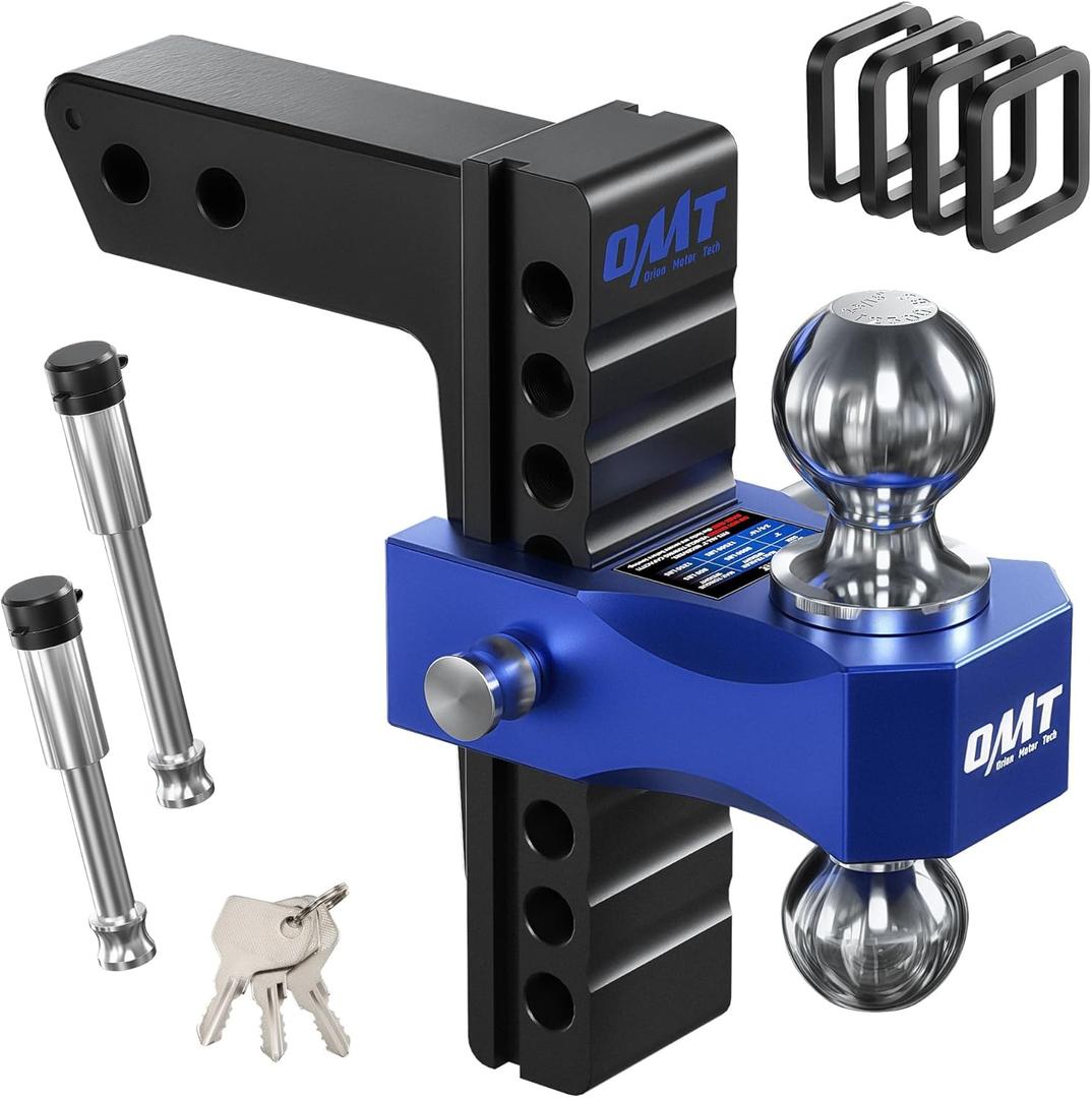 Orion Motor Tech Adjustable Trailer Hitch, Fits 2 in Receiver 8 in Drop & Rise Hitch, 12500 LBS GTW, Class 3, 4 Hitch, Heavy Duty Aluminum Drop Hitch for Truck with Three Anti-Theft Locking Hitch Pins
