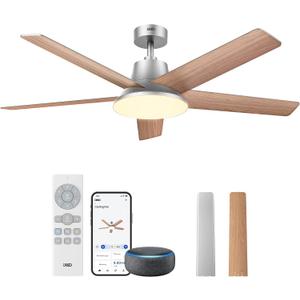 DREO Smart Ceiling Fan with Lights, 52 Inch, 12 Speeds & 3 Fan Modes, Stepless, Dimmable LED Light, Timer, 22dB Quiet DC Motor, Remote/APP/Alexa Control, Silver Ceiling Fans Indoor, 2026 Upgraded