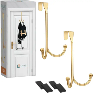 1-Pack Over The Door Hooks - with  Hang Heads & Snug Fit Pads Heavy Duty Hook for Hanging Coats, Towels, Caps & Robes - Elegant Matt Finish - No Drill Hanger Organizer - Gold