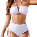 Blooming Jelly Womens High Waisted Bikini Sets Metal Sexy Swim Suits 2025 Mesh Summer Swimwear (XLarge, White)