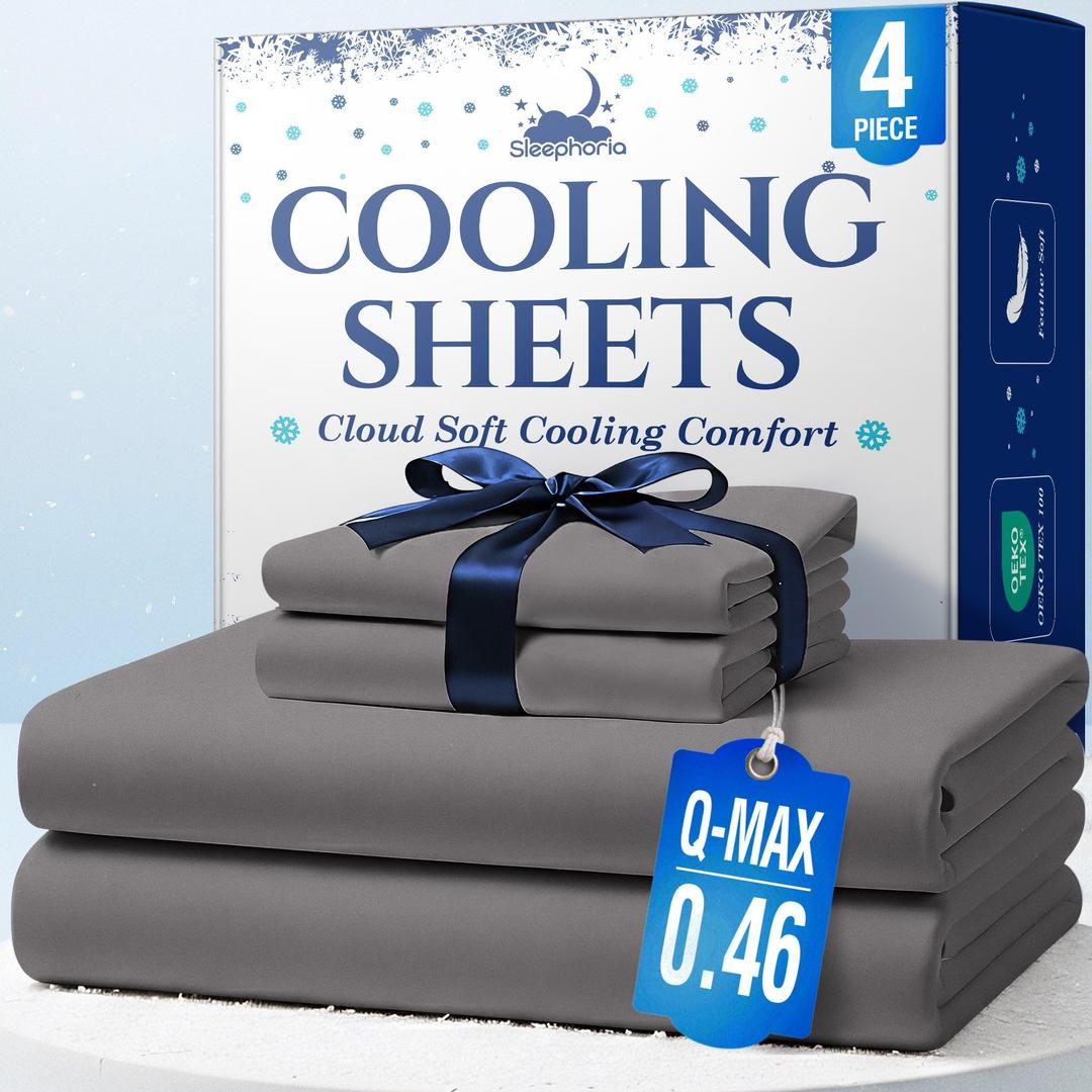 Cooling Sheets - BreezeWeave 4 PC Queen Size Cooling Bed Sheets for Hot Sleepers & Deep, Cool Rest - Cloud Soft, Silky Smooth, 16 in Deep Pocket, Ultra Durable (Graphite)