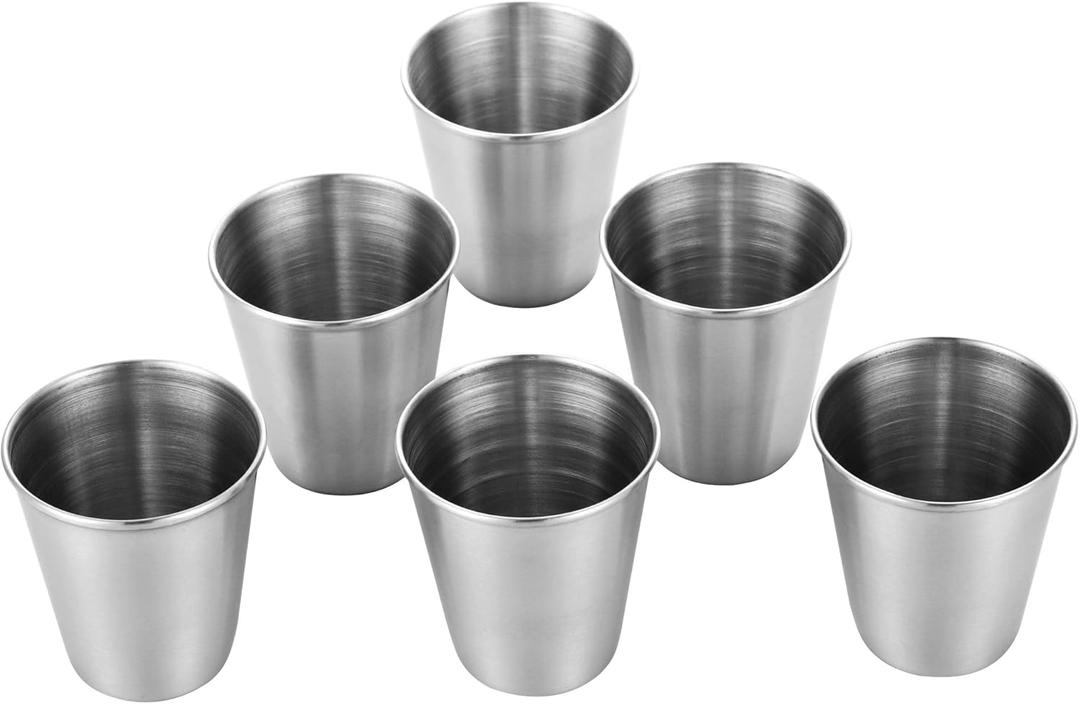 6 PCS 2 Ounce Stainless Steel Shot Cups Shot Glass Drinking Vessel Unbreakable Metal Shooters for Whiskey Tequila Liquor Great Barware Gift