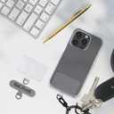 2 x 2 Pack Universal Phone Tether Tab Set, Phone Strap Replacement Part w/Anti-Slip Transparent TPU & Grey Nylon Material, Cell Phone Patch Compatible with Most Lanyards, Wrist Straps, and Cases