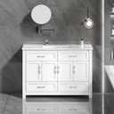 KEIKI 48" Bathroom Vanity with Sink & 4 Soft Closing Doors & 4 Drawers, Modern Freestanding Bathroom Storage Cabinet, Solid Wood Frame, White