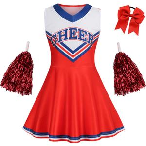 GRAJTCIN Girls Cheerleader Costume for Kids Halloween Cheerleading Uniform Cheer Outfit (Red)