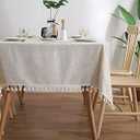 meioro Table Cloth Blue White Striped Tablecloth with Tassels Cotton Linen Dust-Proof Table Cover for Dining Buffet Kitchen Picnic Tables, Parties Holiday Indoor Outdoor Tablecloths (54x78 Inch)