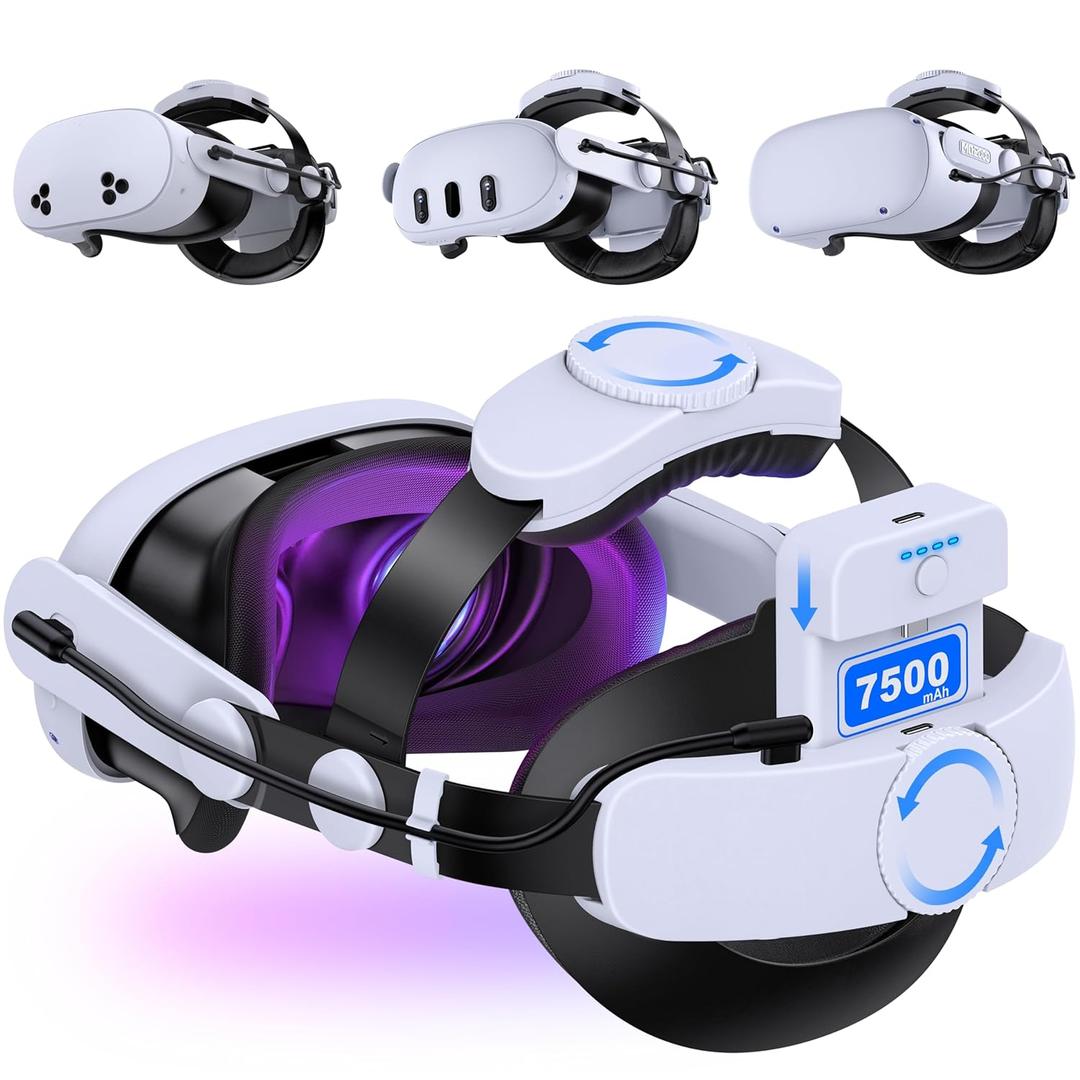 Kawaye for Meta Quest 3S/3/Quest 2 Head Strap with 7500mAh Battery,VR Headset Strap with Detachable Battery Pack,Adjustable Elite Strap Enhanced Support&Comfort Extend Playtime