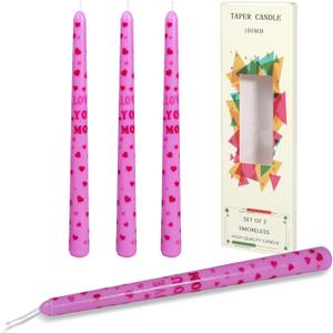 10 Inch Taper Candle & Heart Print Unscented Candles - Mother's Birthday Gift & Home Decor