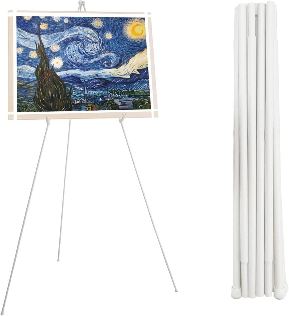 Thickened 63" White Easel Stand for Display Wedding Sign & Poster,Adjustable Easels for Display Poster Board Stand,Collapsable Portable Metal Painting Easel Tripod for Floor (White 1PC)