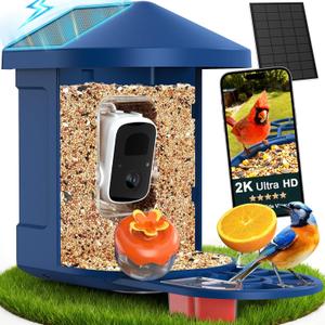 PeckCam Bird Feeder with Camera with AI Identify 10000+ Birds Species, 3 Solar Panels, 2K Live View, Instant Arrival Alerts, Smart Bird House with Cam, Gift for Bird Lovers (Blue)
