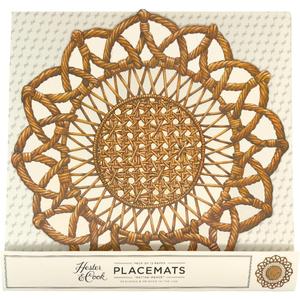 Rattan Brown Round Paper Placemats - Disposable Placemats for Dining Table for Spring Summer Season - 12 Sheets Per Pad American Made