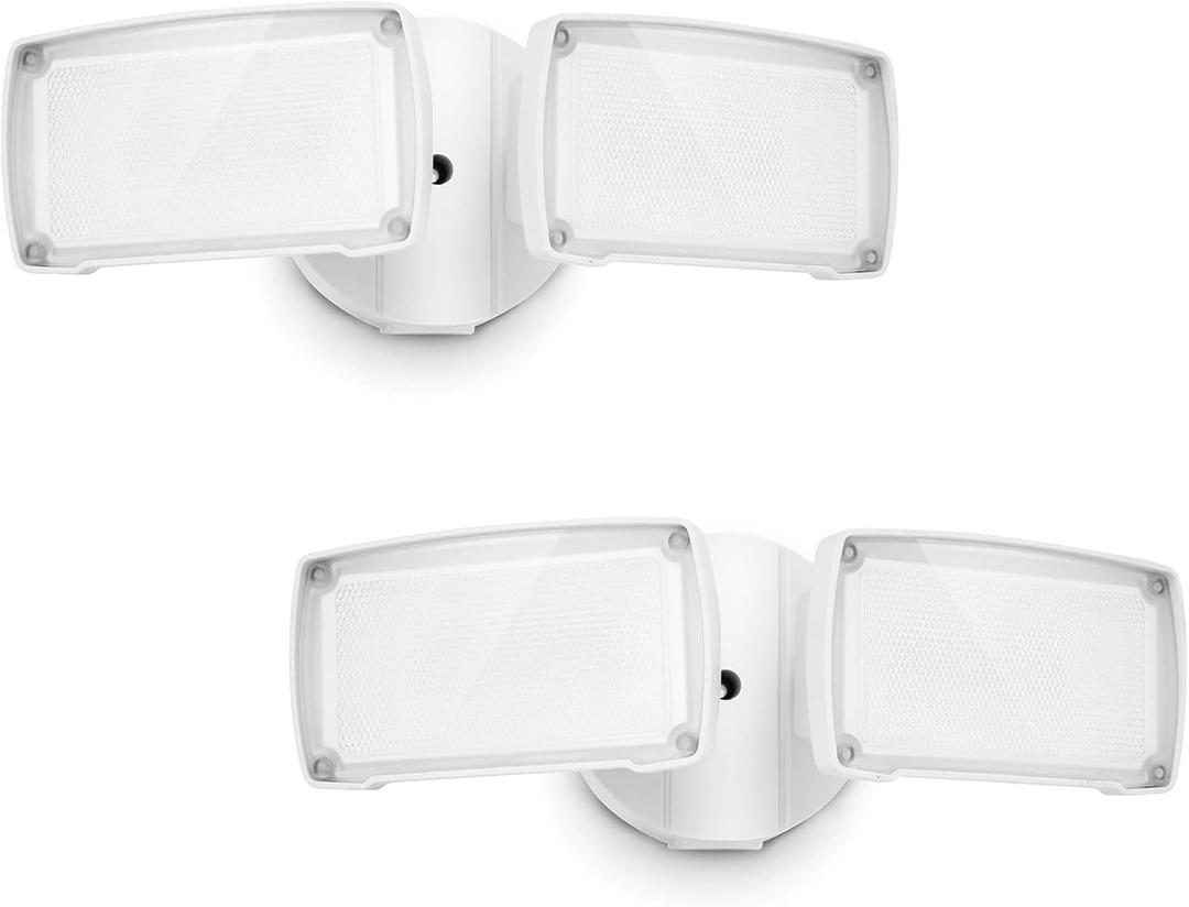 UME 2-Pack 19W Dusk to Dawn LED Security Light Outdoor, 2 Adjustable Head, 2000LM, 5000K, IP65 Waterproof, Super Bright Flood Light with Photocell for Garage,Yard,Exterior,Entryway(White)