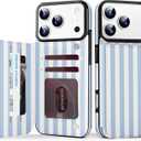 TopPerfekt for iPhone 17 Pro Wallet Case with Card Holder, Military-Grade Drop Protection, Flip PU Leather Built, Double Magnetic Clasp Durable Shockproof for iP17 Pro 6.3Inch Cover-Stripes, Blue-White
