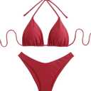 GORGLITTER Women's High Waisted Thong Bikini Set Halter Triangle Tie Back Swimsuit Bathing Suit (Red, S)