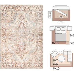 jinchan Area Rug 2x3 Washable Brick Red Boho Thin Floral Accent Rug Retro Small Indoor Door Mat Non Slip Carpet for Entryway Kitchen Living Room Bedroom Dining Room Laundry Bathroom (Rectangular)