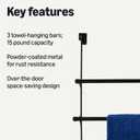 Amazon Basics Over-the-Door Towel Rack with Hooks, 19.3W x 6.6D x 24.8H inch, Black
