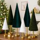 Hoolerry 6 Pcs Christmas Velvet Trees with Gold Pedestal Christmas Velvet Cones Tree Mantel Decor Modern Rustic Winter Home Minimalist for Holiday Entryway Table Wedding Centerpiece (Forest Green)