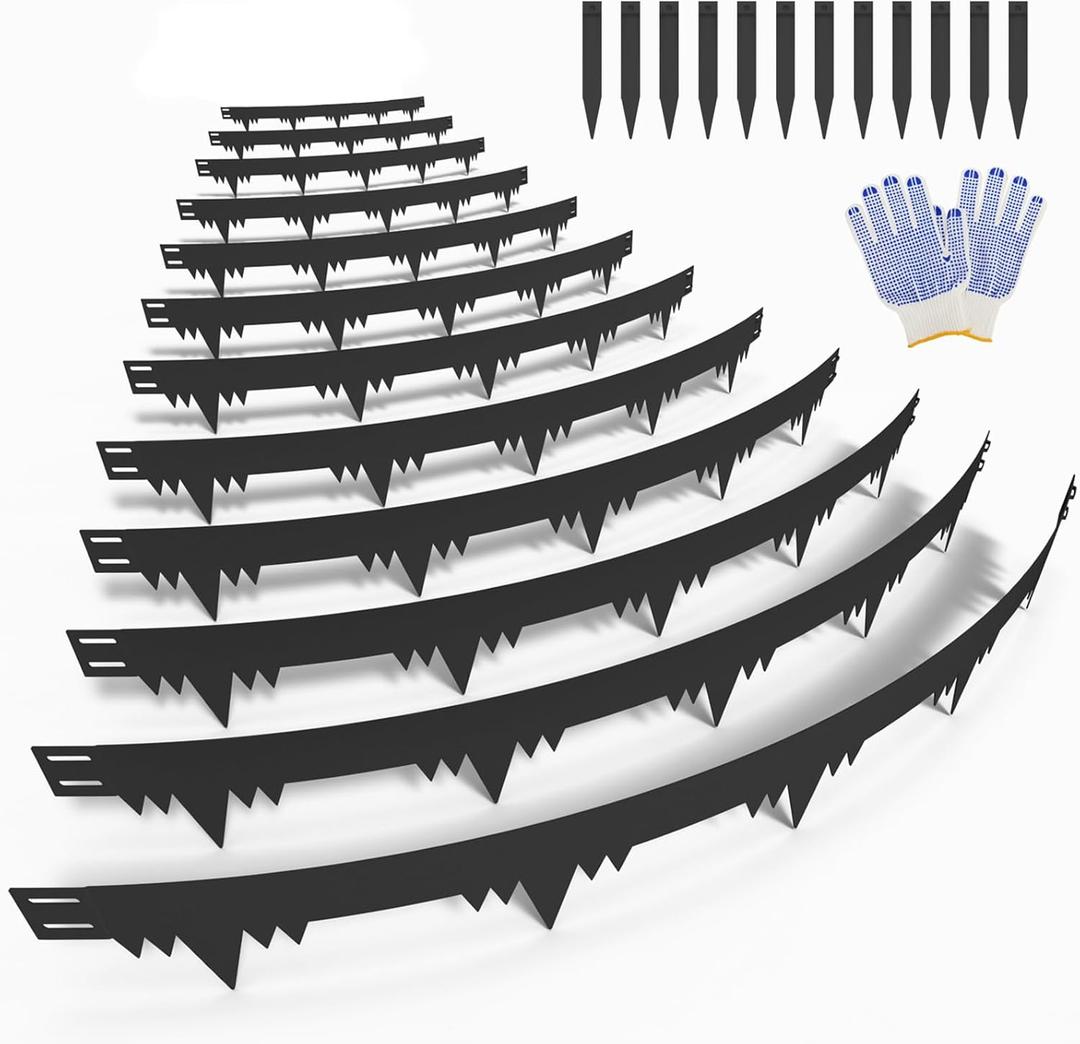 Metal Landscape Edging Border 12 Packs 42'' L x 4.5'' H, Galvanized Steel Garden Edging Border with 12 Stakes, Hammer-in Lawn Edging for Landscaping, Flower Bed, Yard, Pathway, Tree Ring (42ft Total)