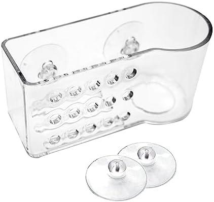 AMUONTY Sponge Holder for Kitchen Sink Suction,Plastic Sink Brush Sponge Caddy Sink Organizer-(5.7" x 2.4" x 3.1"),Clear