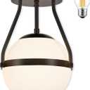 Bagood Globe Semi Flush Mount Ceiling Light Mid Century Modern 6" Globe Ceiling Light Fixture with Milk Glass Shade Black Finish for Living Room Hallway Kitchen Island Dining Room Laundry (Bulb Incl.)