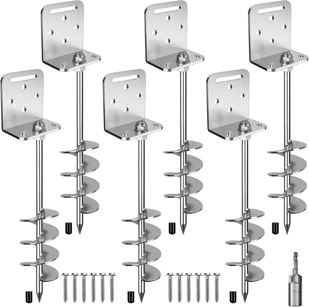 BeneLabel 2/4/6 Pack 18" 24" Ground Anchors Screw in Shed Anchor with L Bracket Trampoline Anchor Spiral Swingset Anchors for Swing Set, Mobile Home, Fence, Playset, Tent, Canopy, Carport